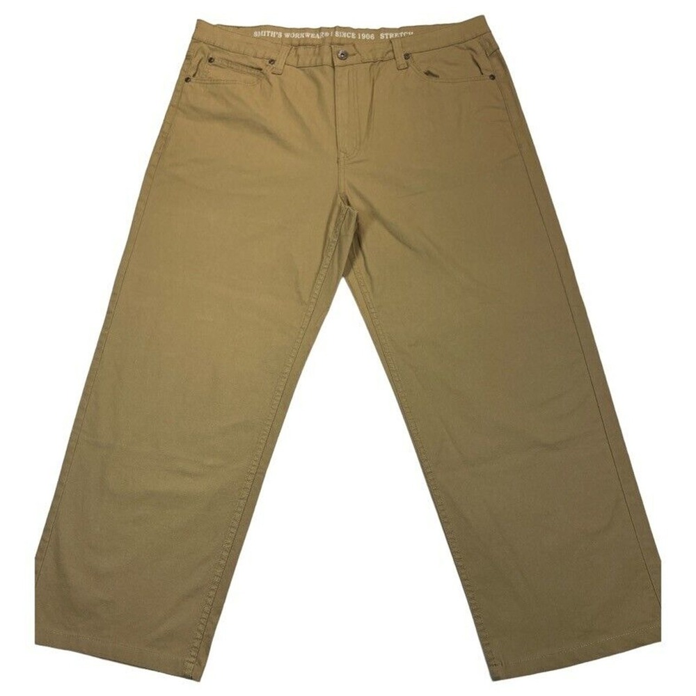 Smith's Workwear Men 38x30 Tan Canvas Carpenter Work Pants Heavy Duty Utility